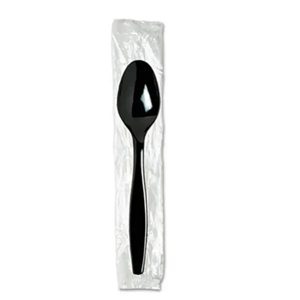 Dixie Individually Wrapped for Cleanliness Black Plastic Teaspoons, 1000-Piece Heavyweight Single-Use Full-Sized Cutlery for Salad Bar & Delivery, Kitchen Tableware Utensils