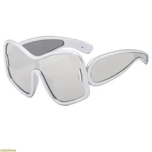 Oversized Avant-Garde Curved Women’s Sunglasses, Chic Barbiecore Fashion Frames With Blue Light Blocking Lenses, Premium Statement Eyewear For Daily Casual And Stylish Outfit Matching