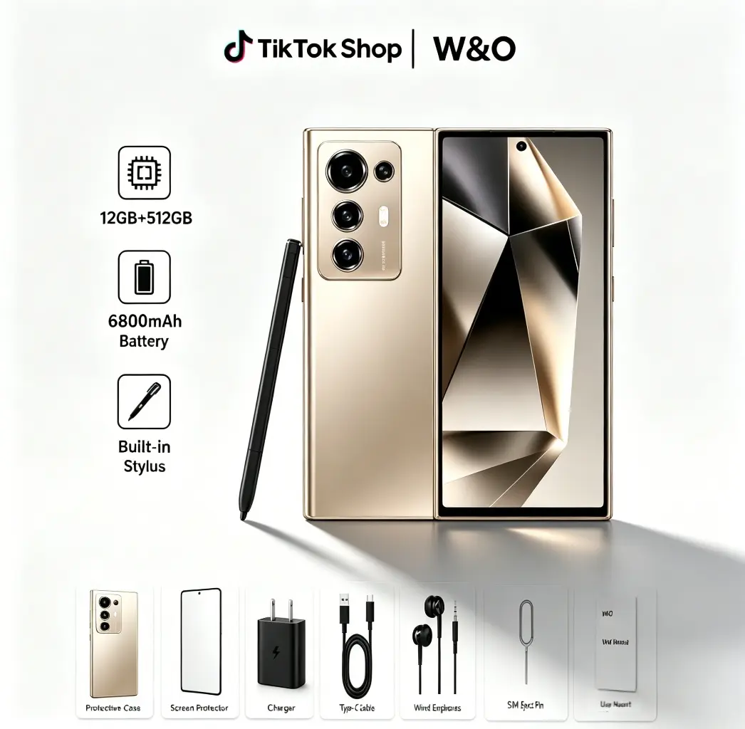 W&O Android 14 Smartphone with Built-in Stylus, 6.8" HD+ Screen, 12GB RAM 512GB ROM, 6800mAh Long-Lasting Battery, 50MP AI Camera, Octa-Core, Dual SIM Dual Standby, Fingerprint & Face Unlock, Metallic Navigation, Fast Charging, Streaming & Gaming