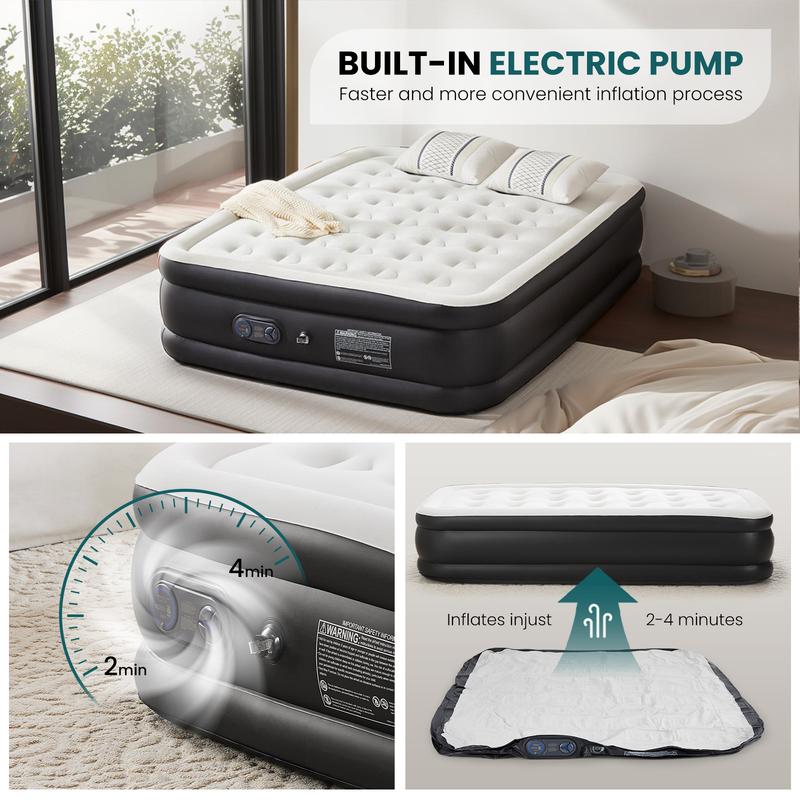 Air Mattress - Inflatable Blow Up Mattress Airbed with Built-in Pump, Double Height, Adjustable Portable for Home or Camping