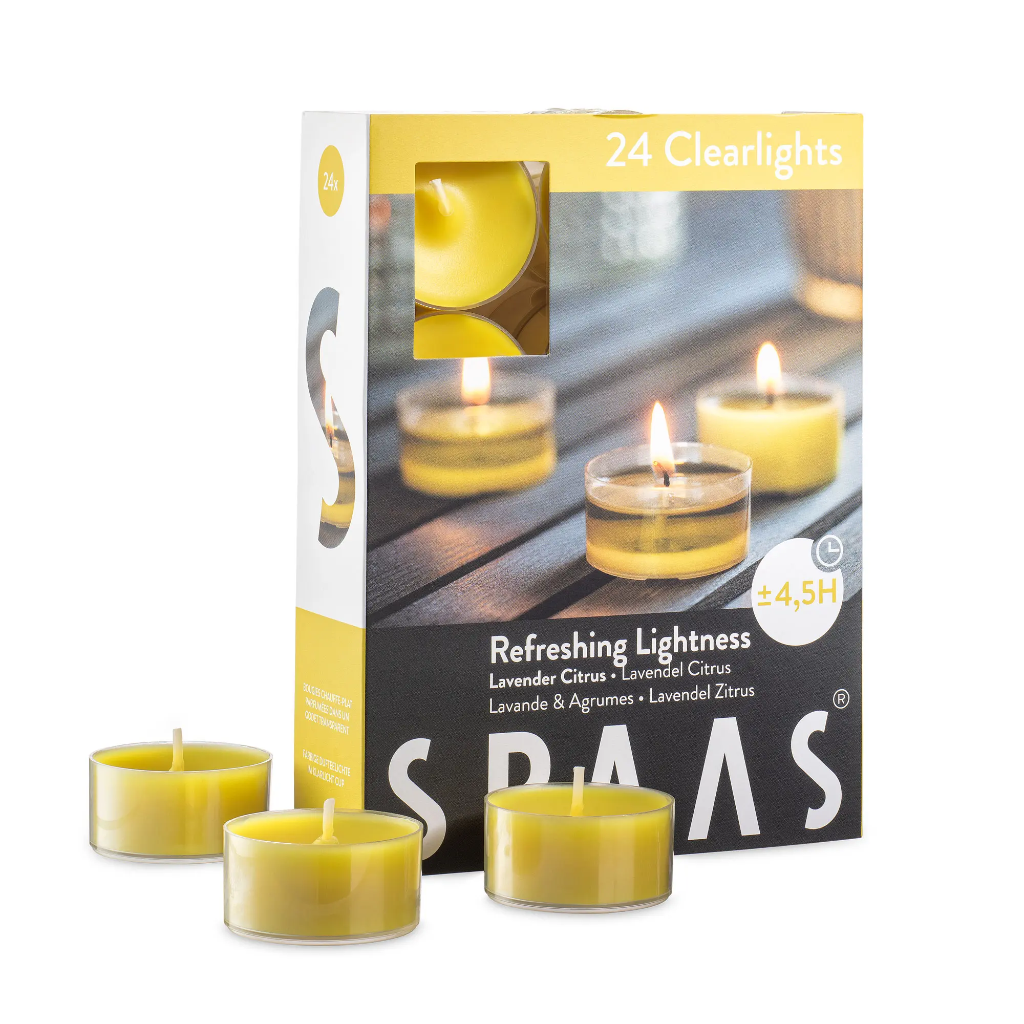 Scented Tea Light Candles in Clear Cups - Lavender & Citrus Aroma - Premium Tealight Candles for Spa, Dinner, Home Decoration and Holiday - Pack of 24