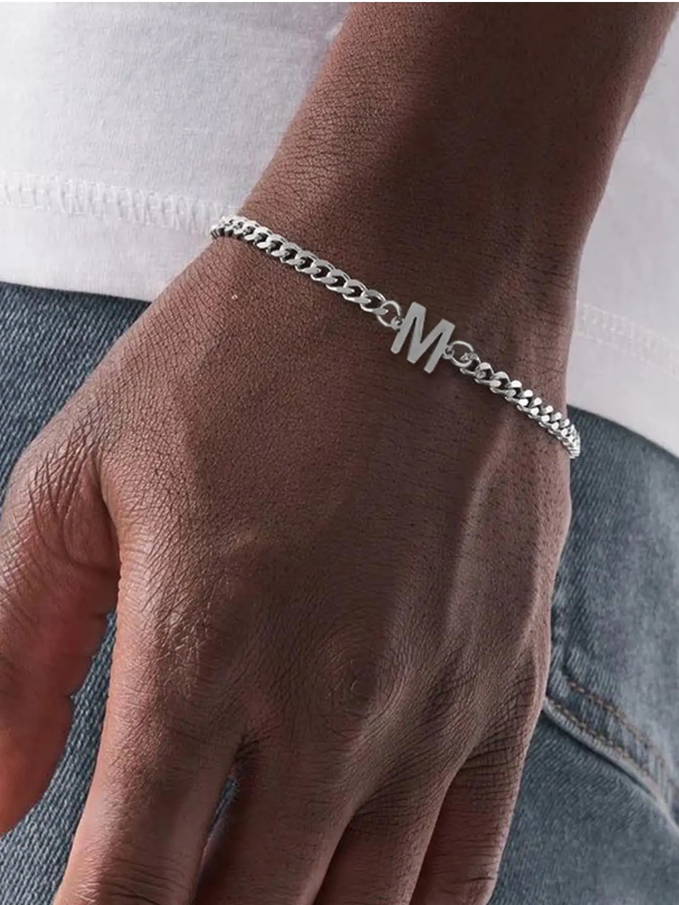 Men's Letter Design Link Bracelet, Stainless Steel Bracelets, Metal Bracelet, Stainless Steel Wrist, Fashion Jewelry, Casual Trendy Jewelry for Party, Daily Clothing Decor, Trendy All-match & Exquisite Jewelry for Birthday Gift, Minimalist Chain Bangles