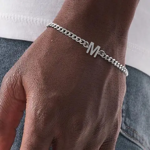 Men's Letter Design Link Bracelet, Stainless Steel Bracelets, Metal Bracelet, Stainless Steel Wrist, Fashion Jewelry, Casual Trendy Jewelry for Party, Daily Clothing Decor, Trendy All-match & Exquisite Jewelry for Birthday Gift, Minimalist Chain Bangles