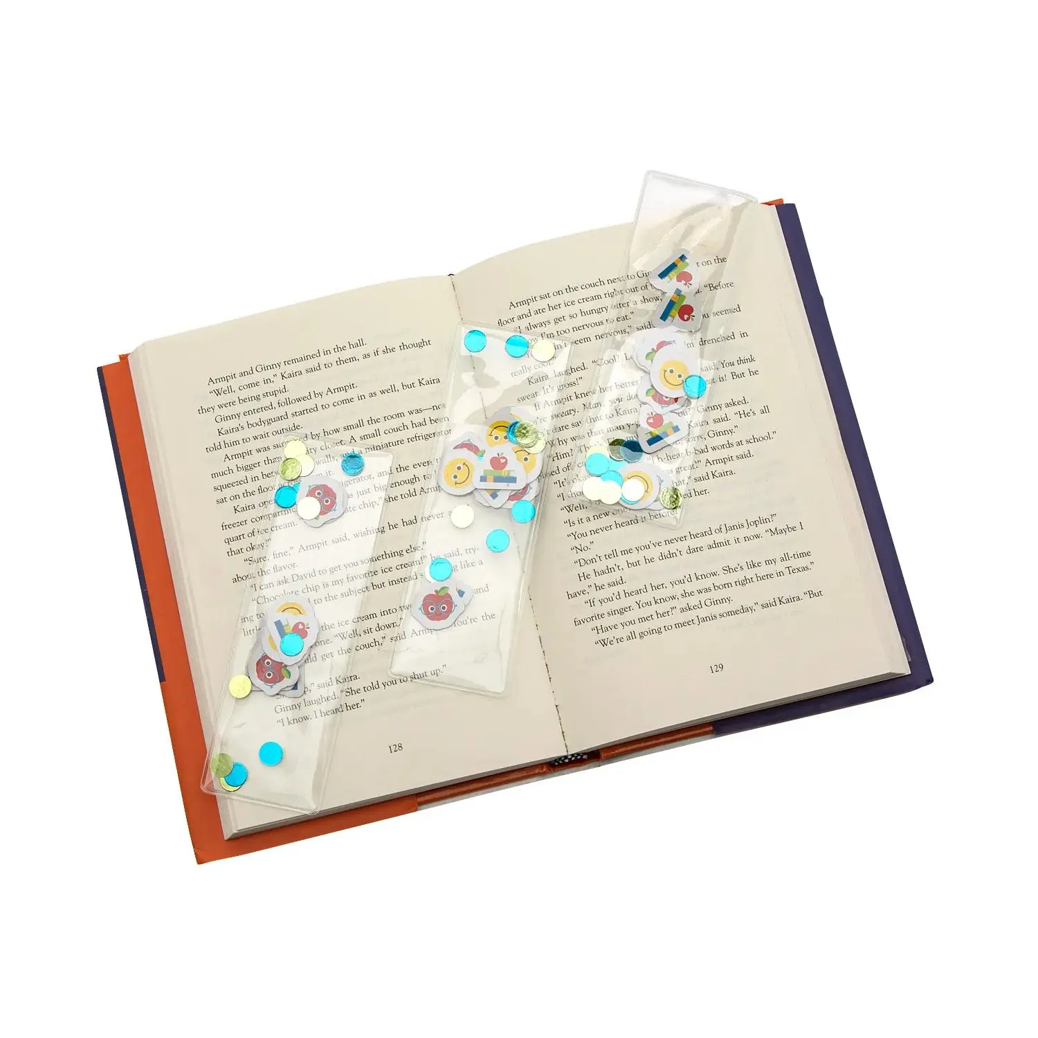 2" x 6" Confetti-Filled Vinyl Bookmarks with Classroom Icons - 12 Pc.