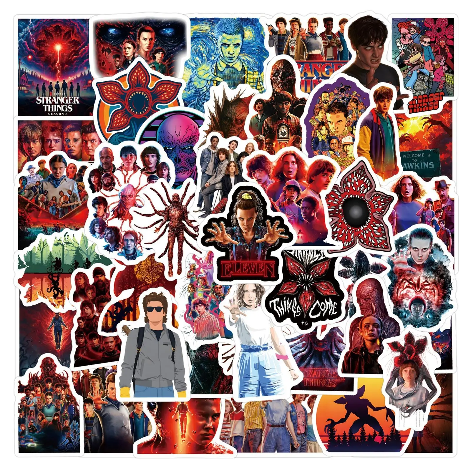 60 Sheets Stranger Things Stickers, Waterproof Decorative Stickers for Planner, Stationery, Water Bottle, Computer, Phone Case, Cellphone, Smartphone, Accessories