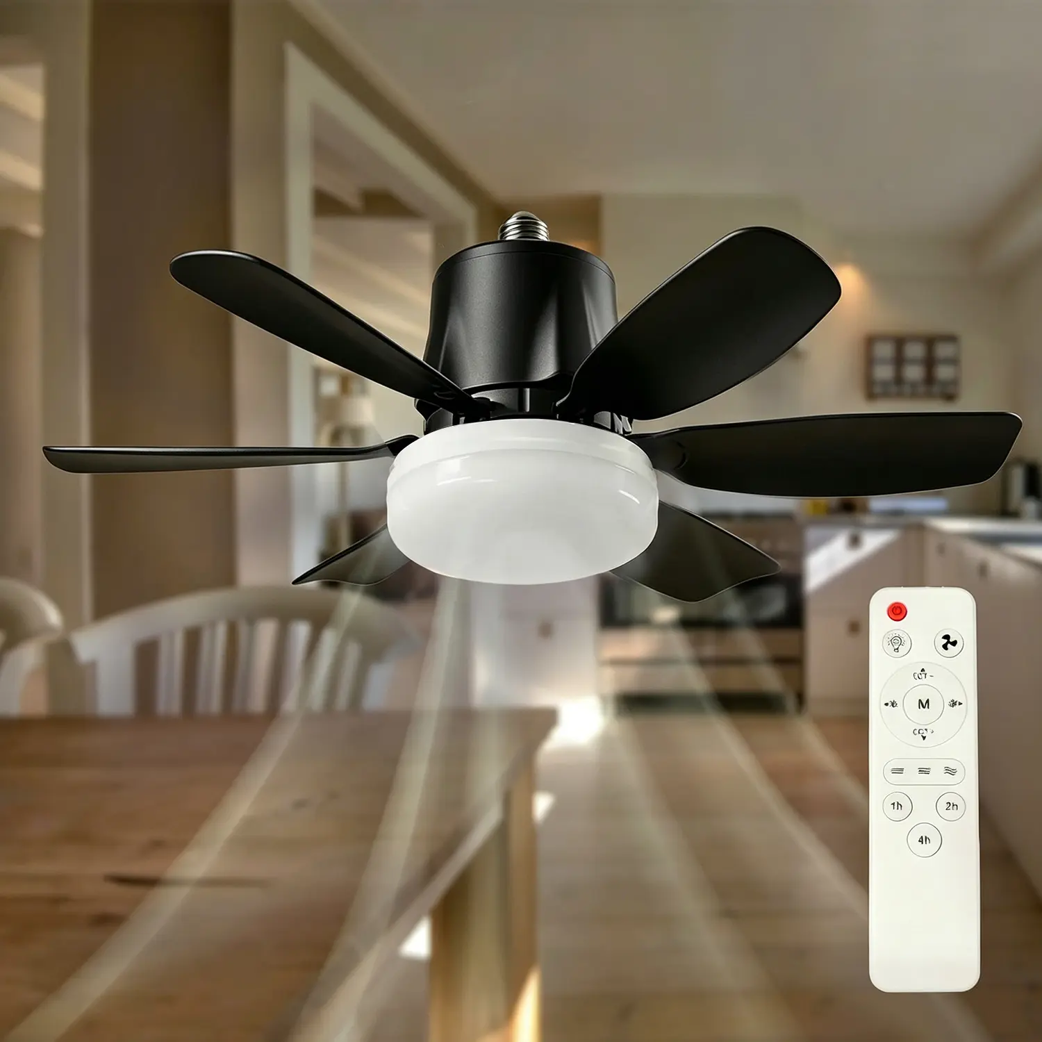 Black Stylish Household Ceiling Fan Lamp 6 Blades Reversible Wind Speed Adjustable 3 CCT Dimmable Light With Remote Control Elegant Home Indoor Decor Fan Light Fixture