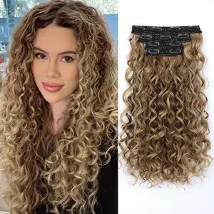 Vigorous Curly Clip In Hair Extensions,4PCS 20 Inch Thick Curly Hair Extensions Lace Weft Curly Clip Ins Invisible Natural Synthetic Hairpieces for Women