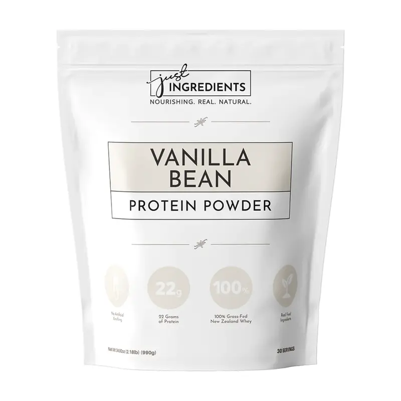 Just Ingredients Vanilla Bean Protein Powder – 30-Serving Blend with 100% Grass-Fed Whey & Organic Plant Proteins – Real Vanilla Bean & Cinnamon – Supports Muscle Recovery, Energy*