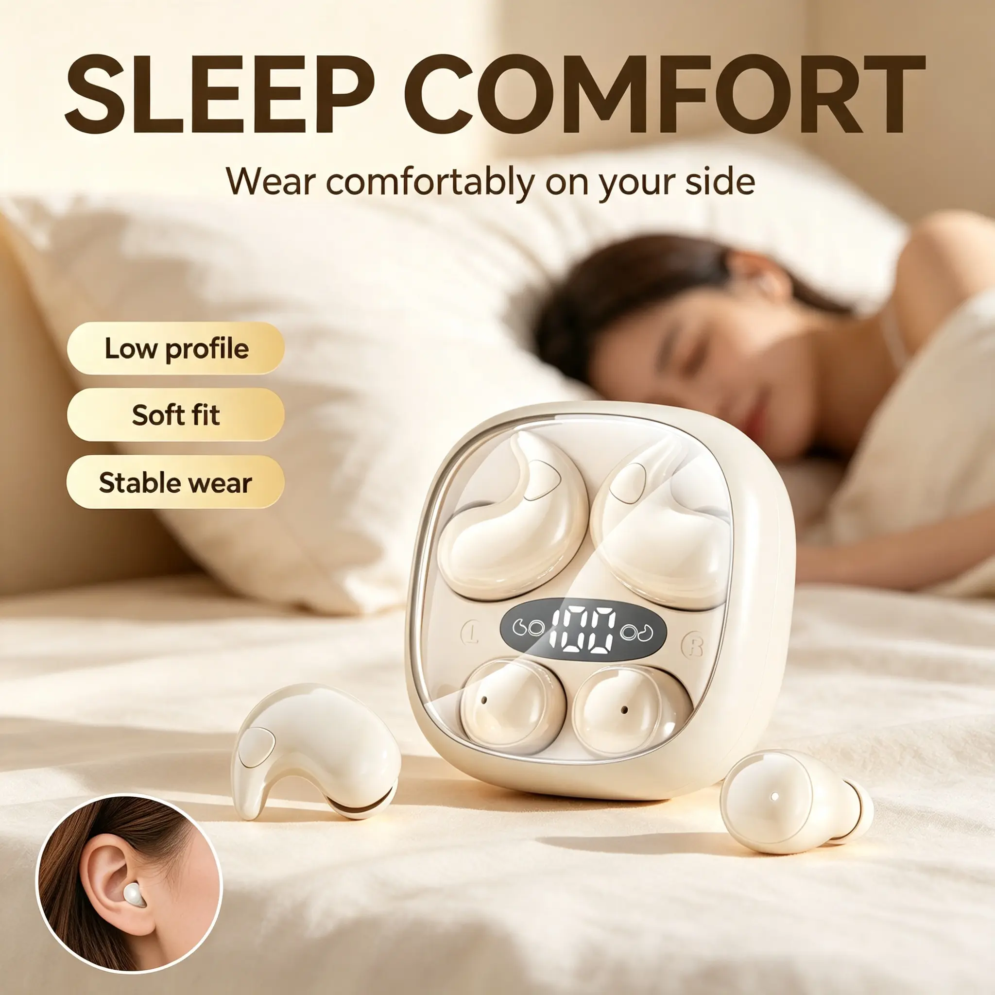 CHENRUIDA 2 Pairs Wireless Bluetooth Sleep Earbuds, Mini In-Ear Bluetooth 5.4 Headphones with LED Display Charging Case, HiFi Stereo for Sleeping, Sports & Calls