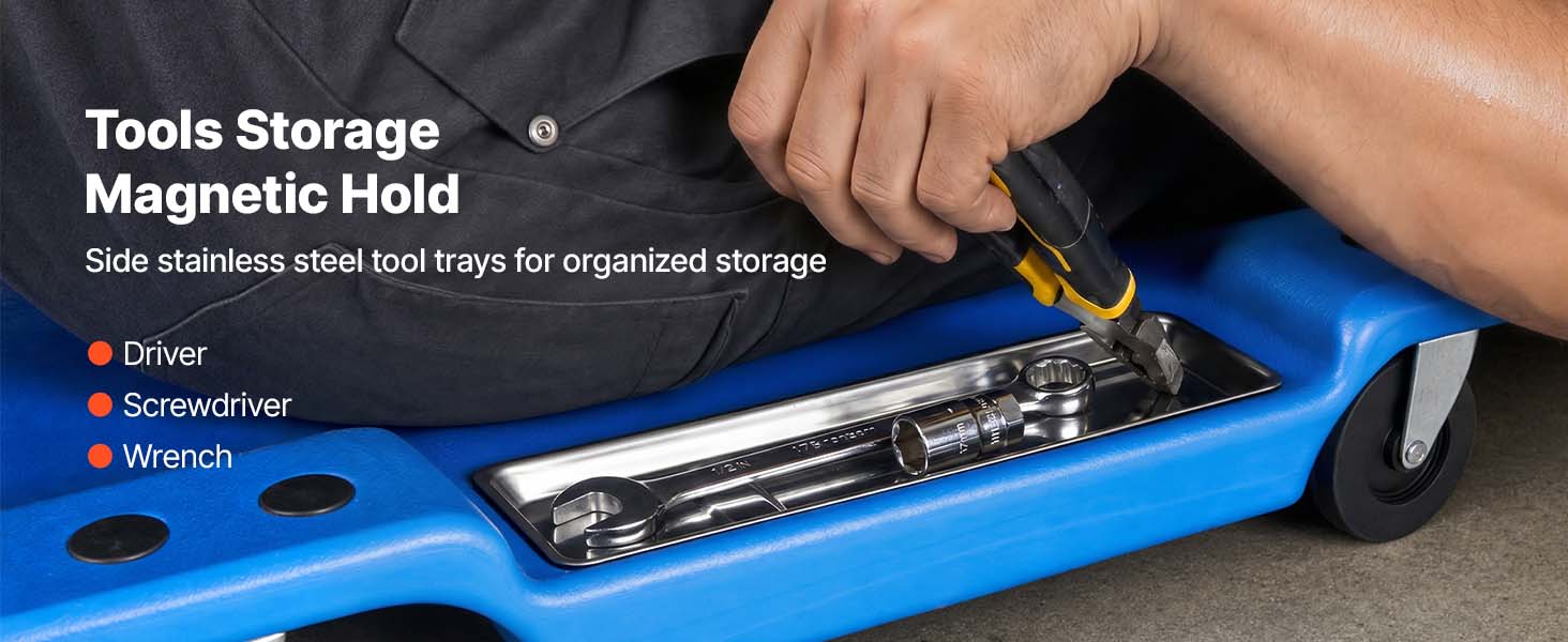 【summerfinds】VEVOR 40 in Mechanic Creeper with LED Light, Low Profile Plastic Garage Creeper, 350 lbs Under Car Rolling Creeper with 6 Swivel Casters, Padded Headrest & Tool Trays for Auto Repair,car accessories