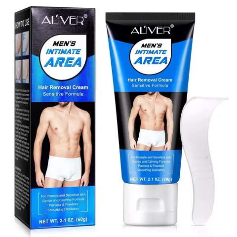 Men's Intimate Area Body Hair Remover Cream - Fast-Action Sensitive Bikini Line Hair Removal Lotion for Home Use, Single Item