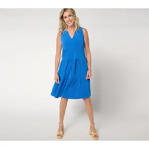 Susan Graver Every Day Regular Liquid Knit Sleeveless Tiered Dress