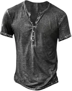 Mens Distressed Henley Shirts Retro Short Sleeve Tee Shirts Casual Button Down Washed T-Shirts for Men Soft Comfy Breathable Pure Cotton Comfortable Versatile Slim Fit Casual Henley