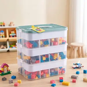 3-layer Building blocks storage box,Stackable toy storage box with lid, includes base plate and lid, multi-compartment plastic sorting container, suitable for board games, blocks, and handicrafts,Organizer