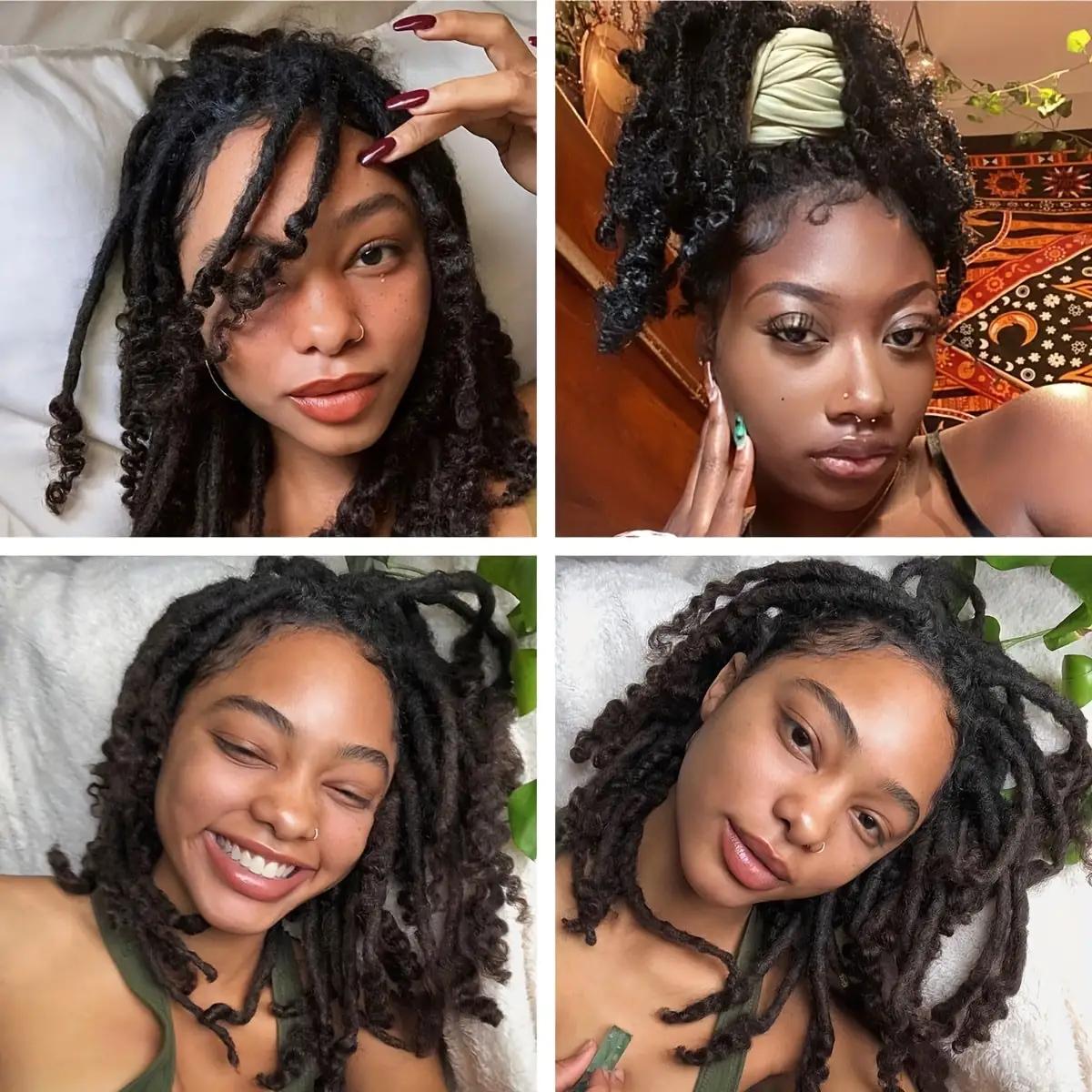 8 Inch Natural Black Dreadlock Extensions with Curly Ends | 20 Strands Fully Handmade Permanent Locs for Women, Soft Dread Texture Hair Extensions