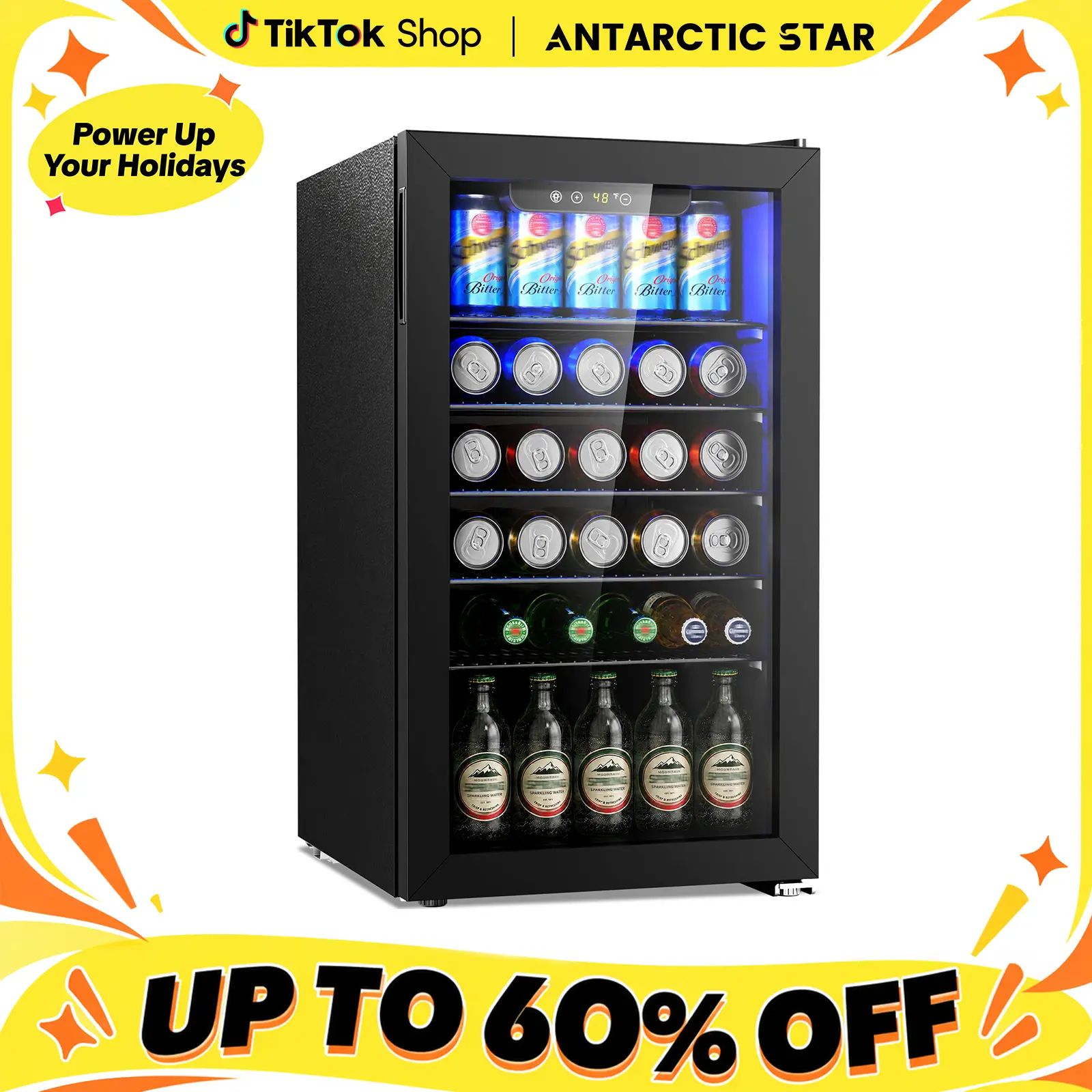 Antarctic Star Durable Mini Fridges - 0.64-4.5Cu.ft, 3.2cu.ft (upgraded!), 24-145 Can Capacity, Glass Door, 38db Quiet Run, Adjustable Temp Control & Shelves, 4 Adjustable Feet, Compact Freestanding for Home Office Bar, LED Lighting