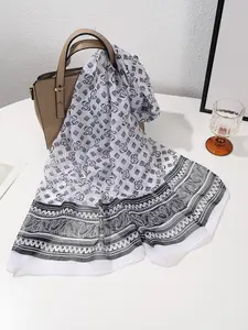 Women's Floral Chiffon Scarf, Lightweight Shawl for Summer Outdoor Sun Protection, Long 150x50cm Beach Travel Accessory