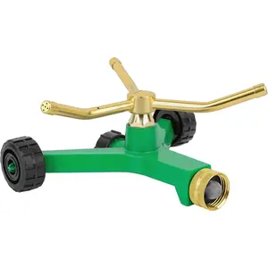 3-Arm Metal Sprinkler with Wheel Base, 360  Automatic Rotary Lawn Sprinkler System for Garden , Flower Bed and Yard Watering and Large Yard Area Watering