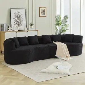 Cloud Sectional Couch - 111.5-in Boneless Curved 4-Seat Oversized Comfy Chenille Sofa, 3-4 People Luxury Deep Seat Memory Foam Furniture with 6 Pillows, Black Modern Indoor Living Room Apartment Soft Furnishing