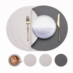 Elegant Round PU Faux Leather Placemats & Coasters – Double Color Dining Table Mats for Parties & Home