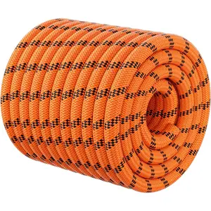 Double Braided Arborist Rigging Rope 3/8 in X 100 ft 48 Strands Rappelling Outdoor Pulling Heavy Duty Polyester Bull Rope for Swing Tree Work Camping Rescue Hiking Orange