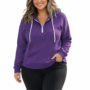 Women’s Plus Size Hoodies Quarter Zip-Up Hooded Sweatshirts Lightweight Long Sleeve Pullover Tops with Pocket 1X-4X