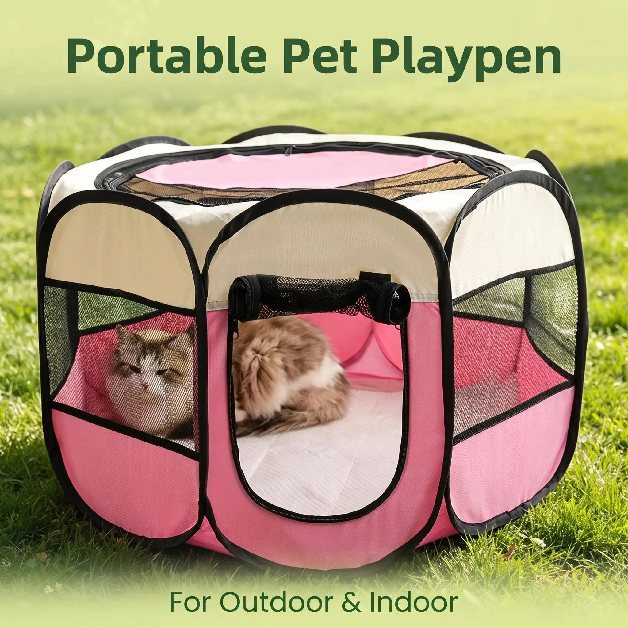Octagon Pop-Up Pet Playpen - Breathable Mesh for Ventilation, Waterproof Oxford Base, Anti-Collapse Steel Frame Metal Fabric, Portable Foldable Containment Tent Cage for Small Dogs/Cats (Indoor/Outdoor Secure Space Use)