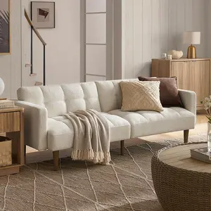 mopio Aaron 76.8" Couch, Small Futon Sofa Bed, Sleeper, Loveseat, Mid Century Modern Futon Couch, Sofa Cama, Couches for Living Room, Bedroom (Pearl White, Boucle)