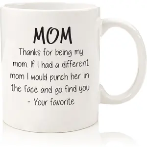 Thanks For Being My Mom Funny 11oz & 15oz Coffee Mug, Hilarious Mother’s Day Gift from Son or Daughter, Iconic Sarcastic Motherhood Quote Cup, Durable Dishwasher and Microwave Safe Finish, Relatable Family Humor Morning Cup