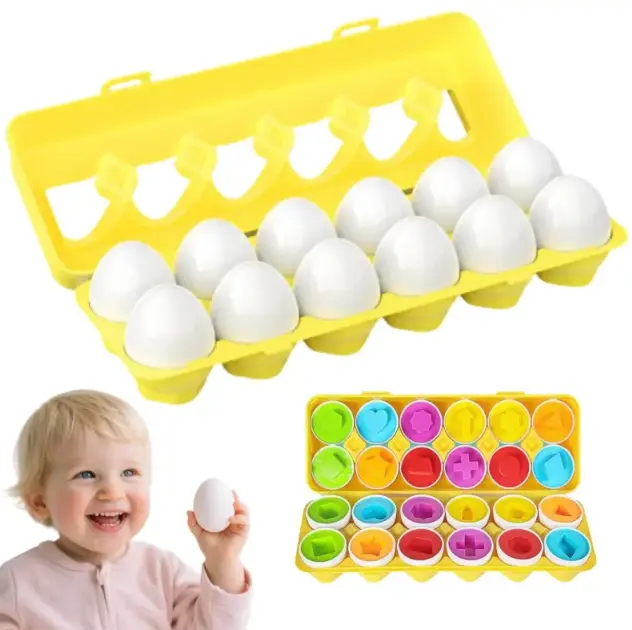 Color & Shape Sorter Puzzle, 12 Montessori Matching Eggs for Toddlers, Unbreakable Plastic Toy for Early Cognitive and Fine Motor Skill Development