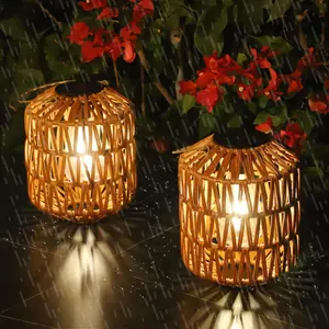 2 Pack Solar Lanterns Outdoor Waterproof, Rattan Solar Lights for Yard, Outdoor Garden Lights, Hanging Lanterns Decorative Birthday Gifts for Mom Grandma, Outdoor Lanterns for Porch Patio Pathway