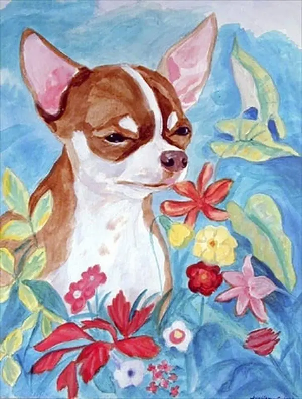 Chihuahua in flowers Flag Garden Size