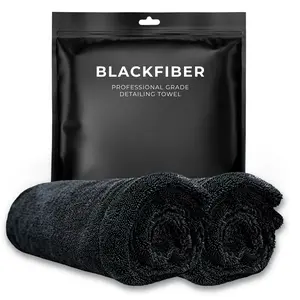 BlackFiber Professional Car Drying Towels, 2-Pack 24"x36" 1200GSM Twisted-Loop Microfiber, Lint-Free Home Cleaning Cloths