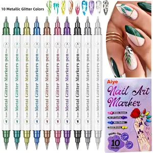 10 Color Metallic Glitter Dual Tip Acrylic Paint Markers,Graffiti Quick-Dry Marker Pen, Water Based Nail Art Pens for DIY Manicure,Fine Tip for 3D Designs,Manicure Painting Dotting Tool for Home Salon Scrapbooking, Gift for Women Beginners,Beauty Supplies