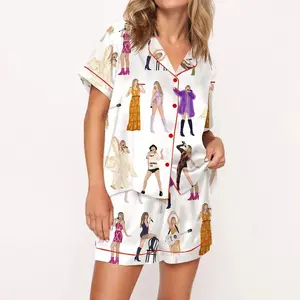 The Eras Tour Film Pajama Set For Women Print Comfy Satin Sleepwear & Loungewear Pjs Printing Silky Top & Bottoms