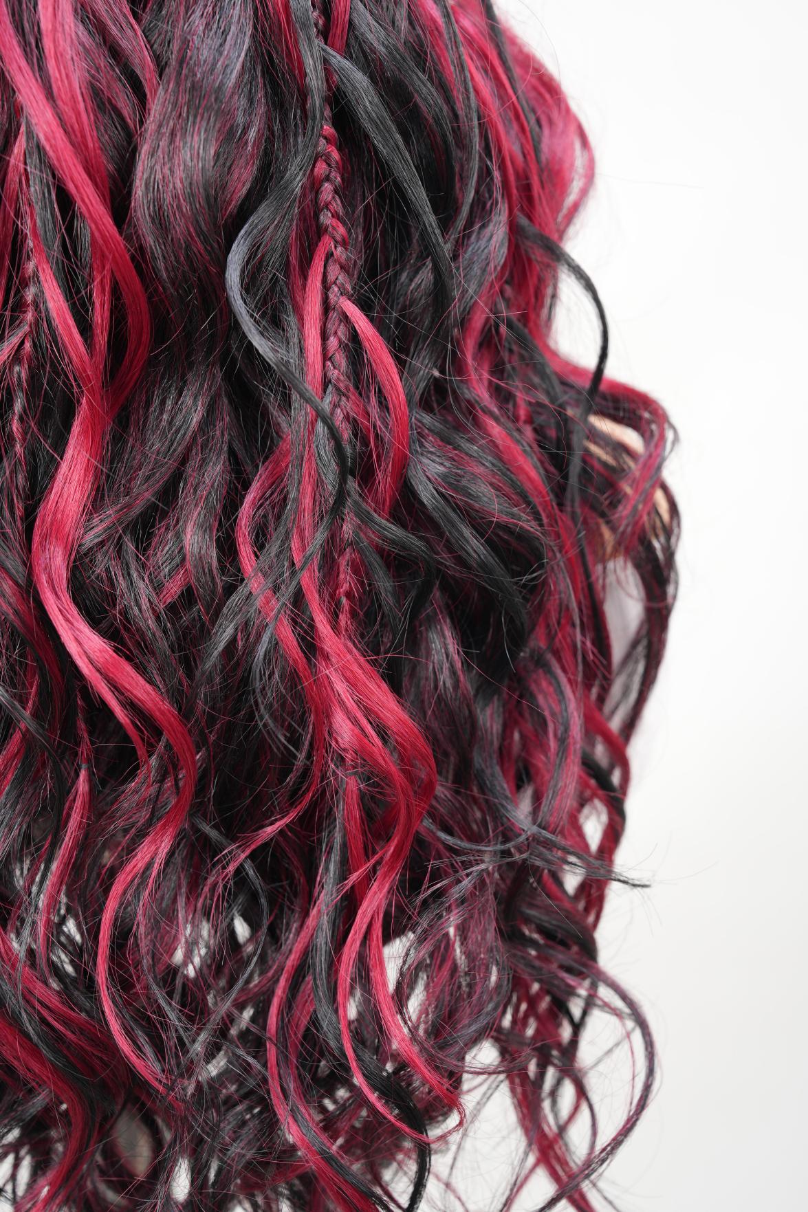Noble 25 Inch Black & Red Ombre Braided Body Wave Wig