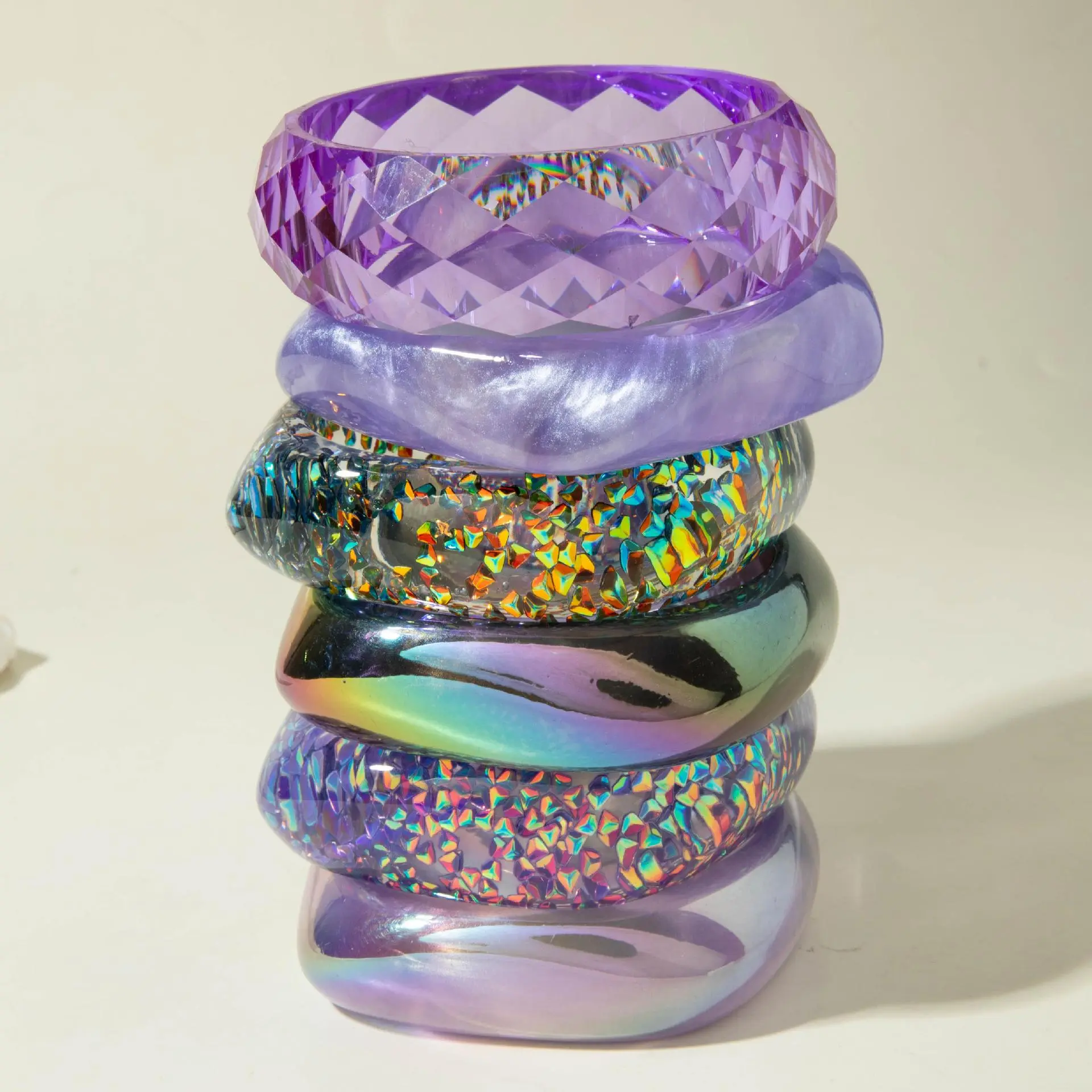 KMVEXO 4 Style Purple Geometric Irregular Twisted Resin Bangles for Women Girl Jewelry 2026 Summer Vacation Decoration Bracelet
