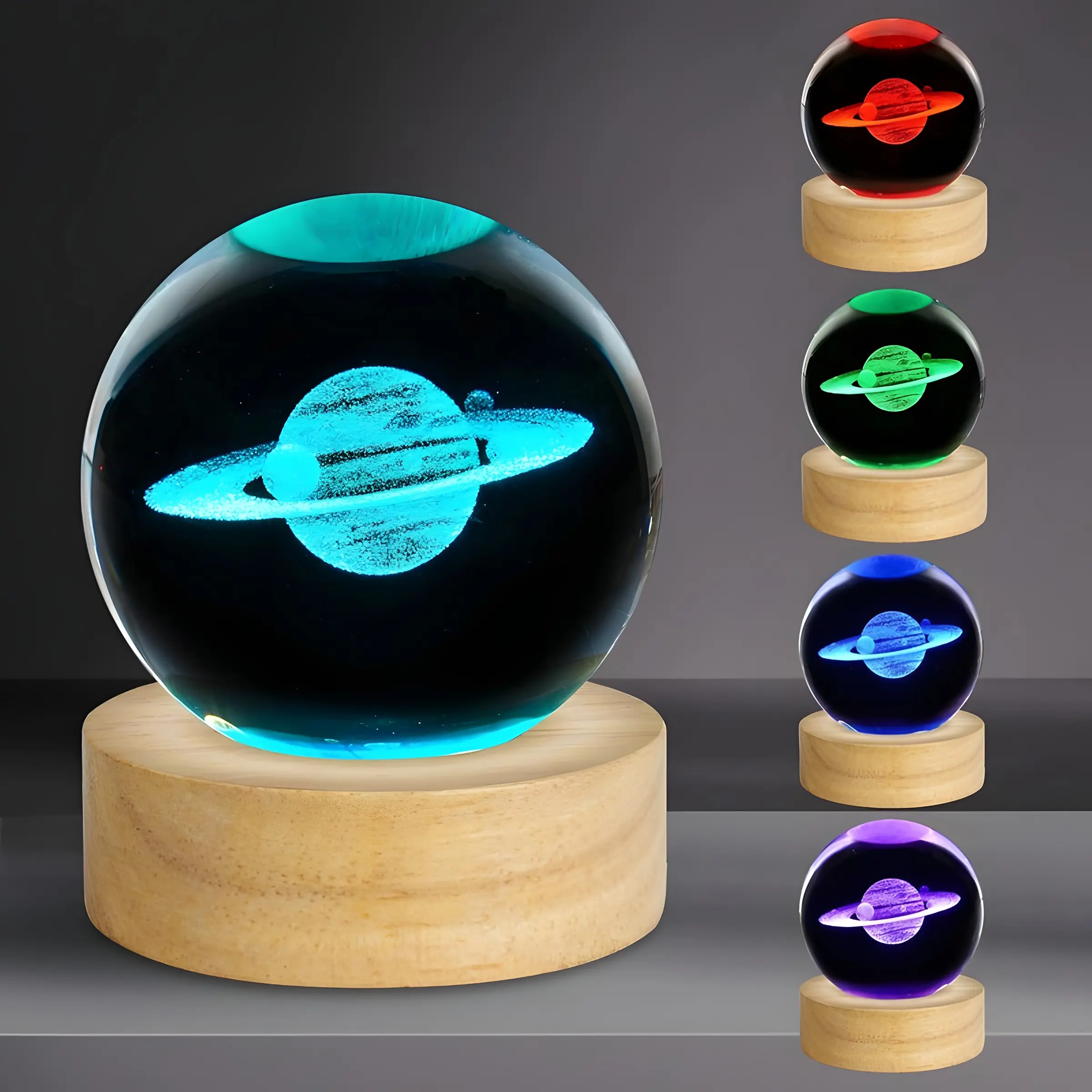 2.36 Inch 3D Saturn Crystal Ball Star Night Light, Colorful Wooden LED Base, Space Theme Decorative Lamp Gift, Perfect for Birthdays & More, Home Decor Lighting, Led Decoration Lamp, Decorative Lights