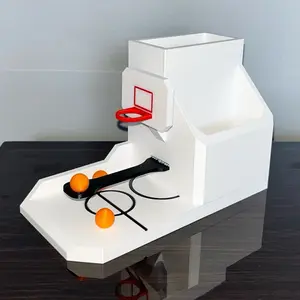 Mini Basketball Game Desk Organizer - 3D-Printed Design with Built-in Launcher & Three Mini Basketballs for Fun Storage and Desk Organization