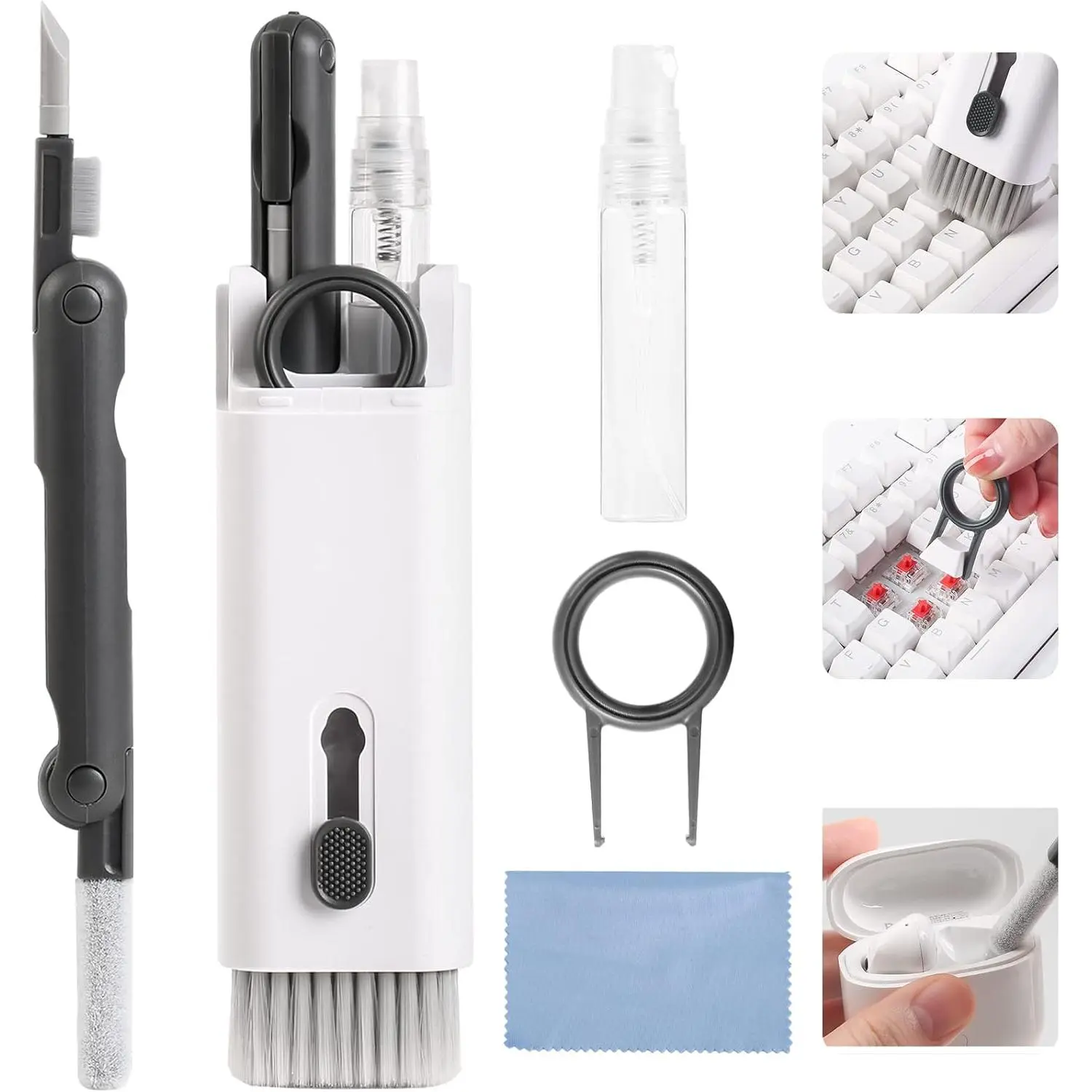 7 in 1  Cleaner kit, Cleaning Kit for  Keyboard Airpods MacBook iPad  iPod, Screen Dust Brush Including Soft Sweep, Swipe, Airpod Cleaner Pen, Key Puller and Spray Bottle