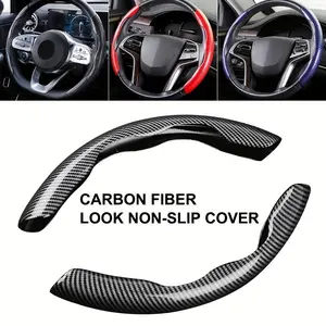 2pcs Ultra-Thin Carbon Fiber Steering Wheel Covers - High-Grip, Non-Slip Grip for All Seasons, Fit for 15" Diameter- For Car Drivers - Enhance Driving Comfort & Safety - Great Gift for Car Enthusiasts Interior Automotive Vehicle Leather Steering  knob