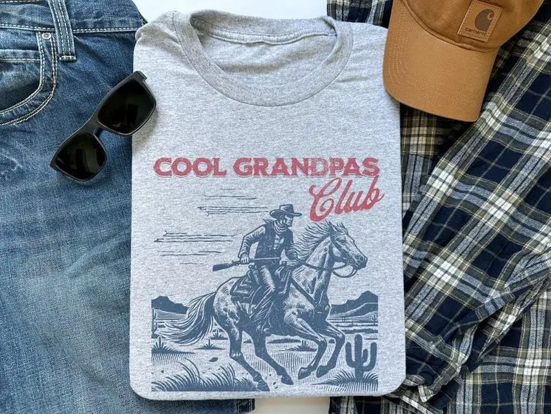 Cool Grandpas Club Shirt, Retro Cowboy T-Shirt, Funny Papa Shirt, Gift for Grandad, Father's Day Gift, Grandpa Shirt, Grandfather to Be Gift