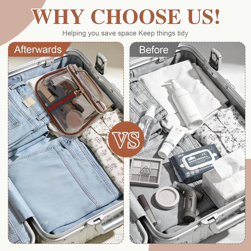 Vintage Waterproof Clear Cosmetic Bag - Wide Handheld Large Capacity Travel Toiletry Organizer for Women