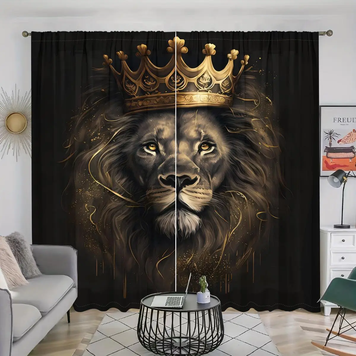 Lion King Pattern Curtain, 2 Counts/set Modern Art Printing Curtain, Window Blocking Curtain, Home Decoration Curtain, Window Curtains, Window Drapes, Home Decor for Living Room Bedroom Study Room Bathroom Office