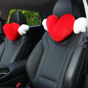 2 Pack Heart Shaped Cute  Headrest Pillow with Angel Wings - Comfortable Soft  Rest Cushion Kawaii  Accessories  Pillow for Driving Travelling Office  Decor - Red Love Heart