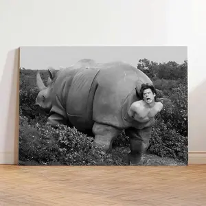 [UNFRAMED] Funny Wall Art Bathroom Decor Retro Humor Comedy Ace Ventura Movie Poster Rhino Painting Modern Toilet Artwork for Living Room Dormitory Wall Home Decoration 2D Flat Kitchen