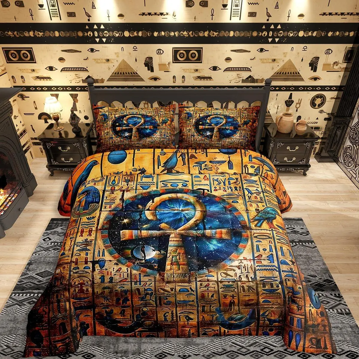 Feelyou 3D Digital Ancient Egypt Hieroglyphics Geometric Print Retro Duvet Set - Breathable, Soft Multi-Size Sets for Kids' Room, Cozy Setup, Modern Bedroom, Snug as a Bug in a Rug Home Decor, Hieroglyphic Print