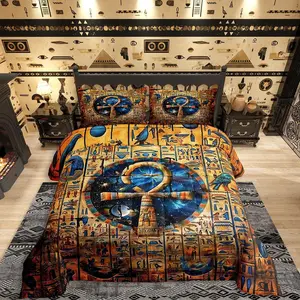 Feelyou Ancient Egypt Hieroglyphics Digital Print Comforter Set - Breathable, Soft Retro Tribal Bedding, Multi-Size Down Duvet Insert for Kids’ Room, Home Decor