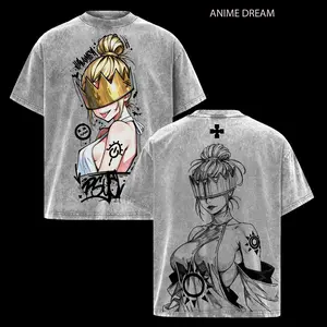 Haumea Fire Force Anime Double Printed Vintage Washed Tee Unisex Oversize Heavyweight Cotton T-shirt for Anime Fans and Lovers