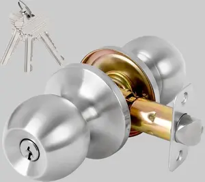 Keyed Entry Door Knob with Lock and Key, Exterior and Interior Door Lock for Bedroom, Entry Door Handle for Front Door，Satin Nickel
